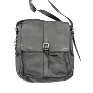 Cole Haan Messenger Bag Mens Large Black‎ Leather Crossbody Adjustable Strap